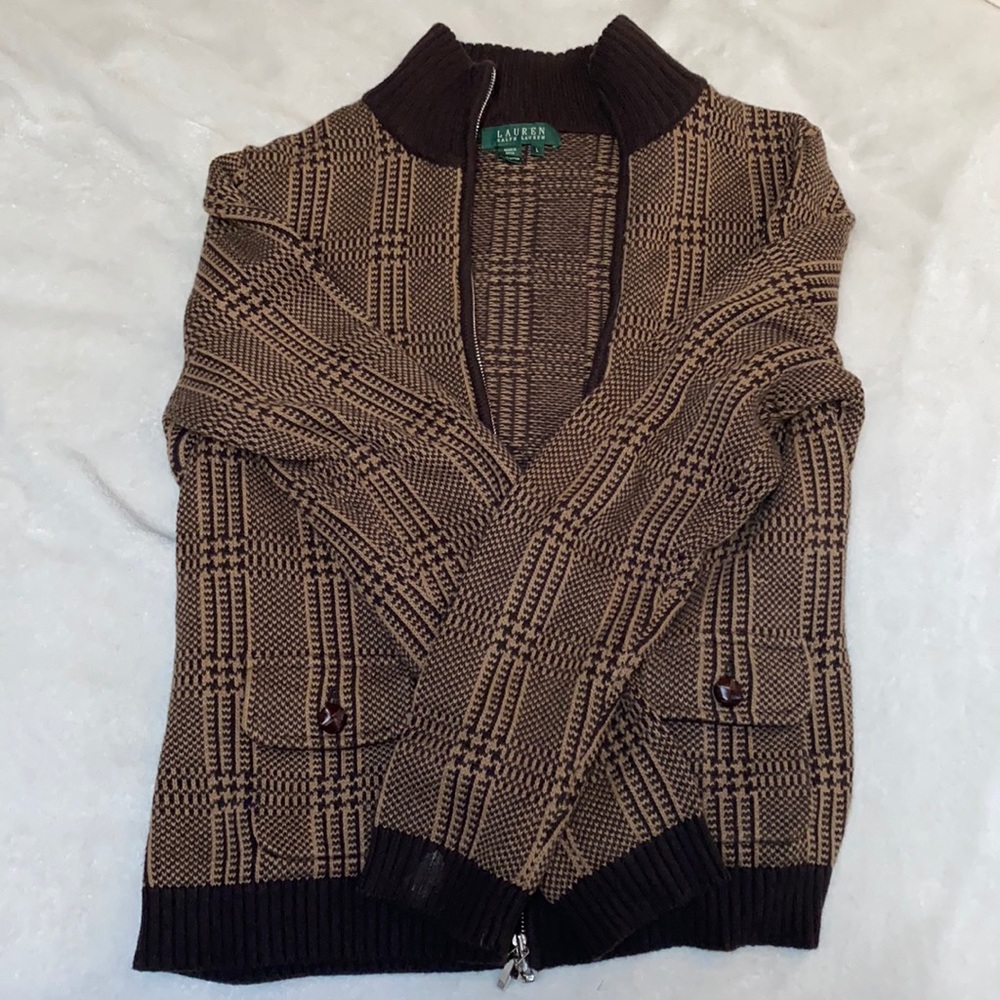 Ralph Lauren Brown plaid zip up sweater